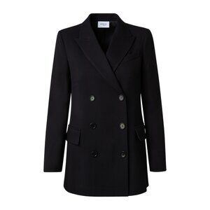 Akris Punto Virgin Wool Tricotine Blazer Jacket Sz XS Black Double Breasted